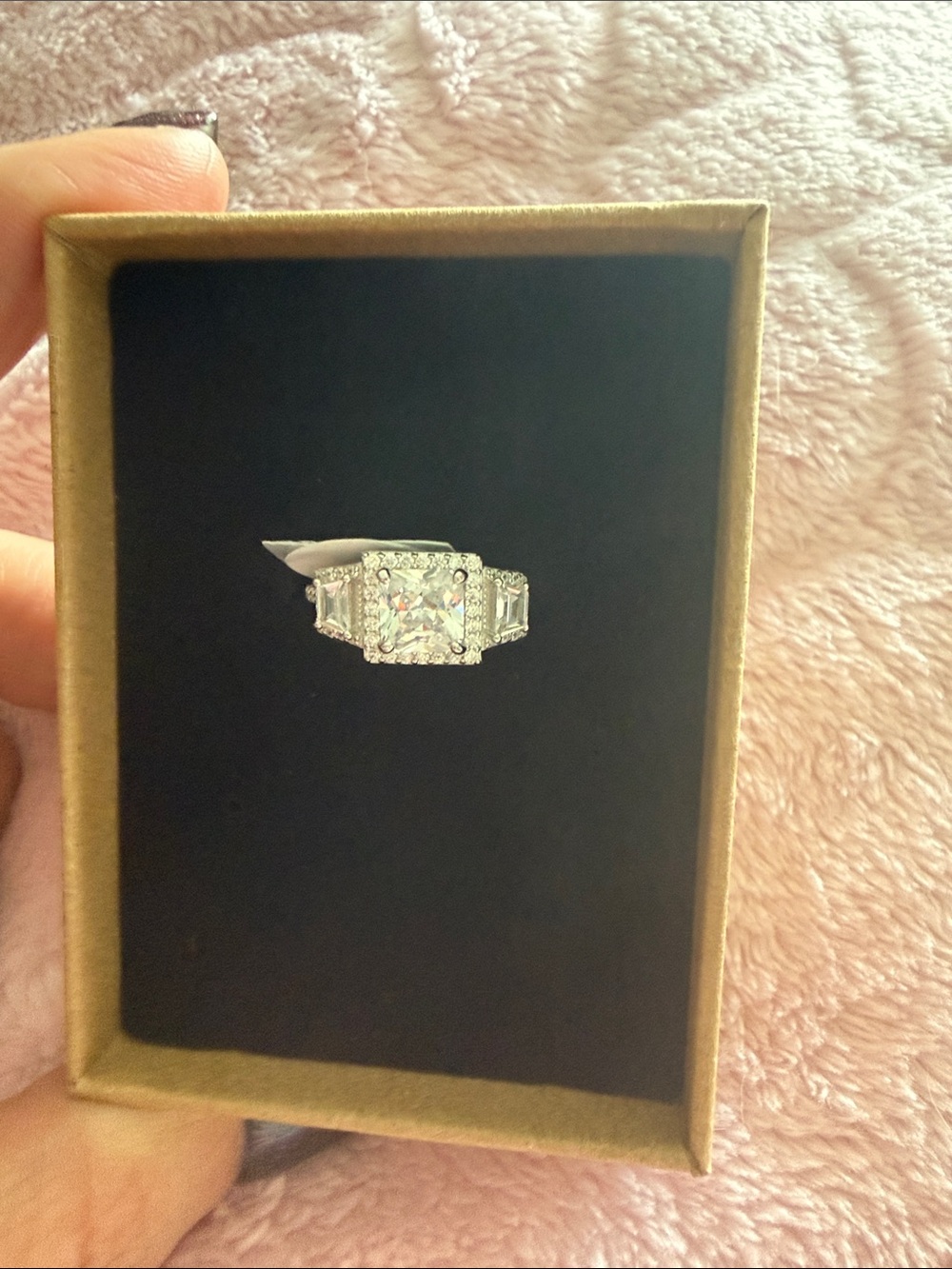 Women’s Square Halo Cubic Zirconia Ring in Sterling 925 Silver